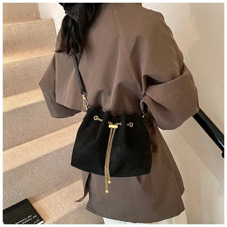 Soft Solid Faux Suede Simple Commuting Crossbody Bags 2026 Hot Sale Sewing Sweet Bags for Women Thread String Women's Handbags