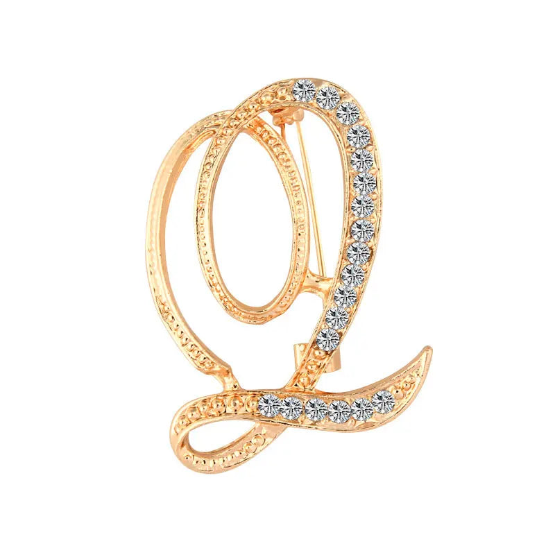 A-Z Letter Brooch Women Rhinestones Gold Crystal Metal Alphabet Pins Jewelry DIY Accessories