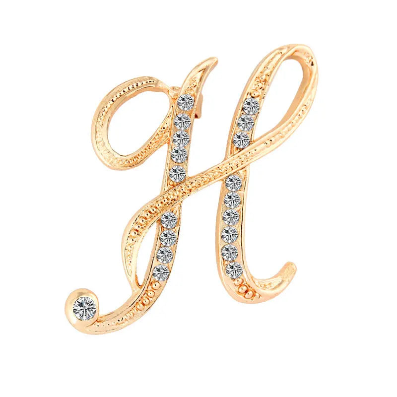 A-Z Letter Brooch Women Rhinestones Gold Crystal Metal Alphabet Pins Jewelry DIY Accessories