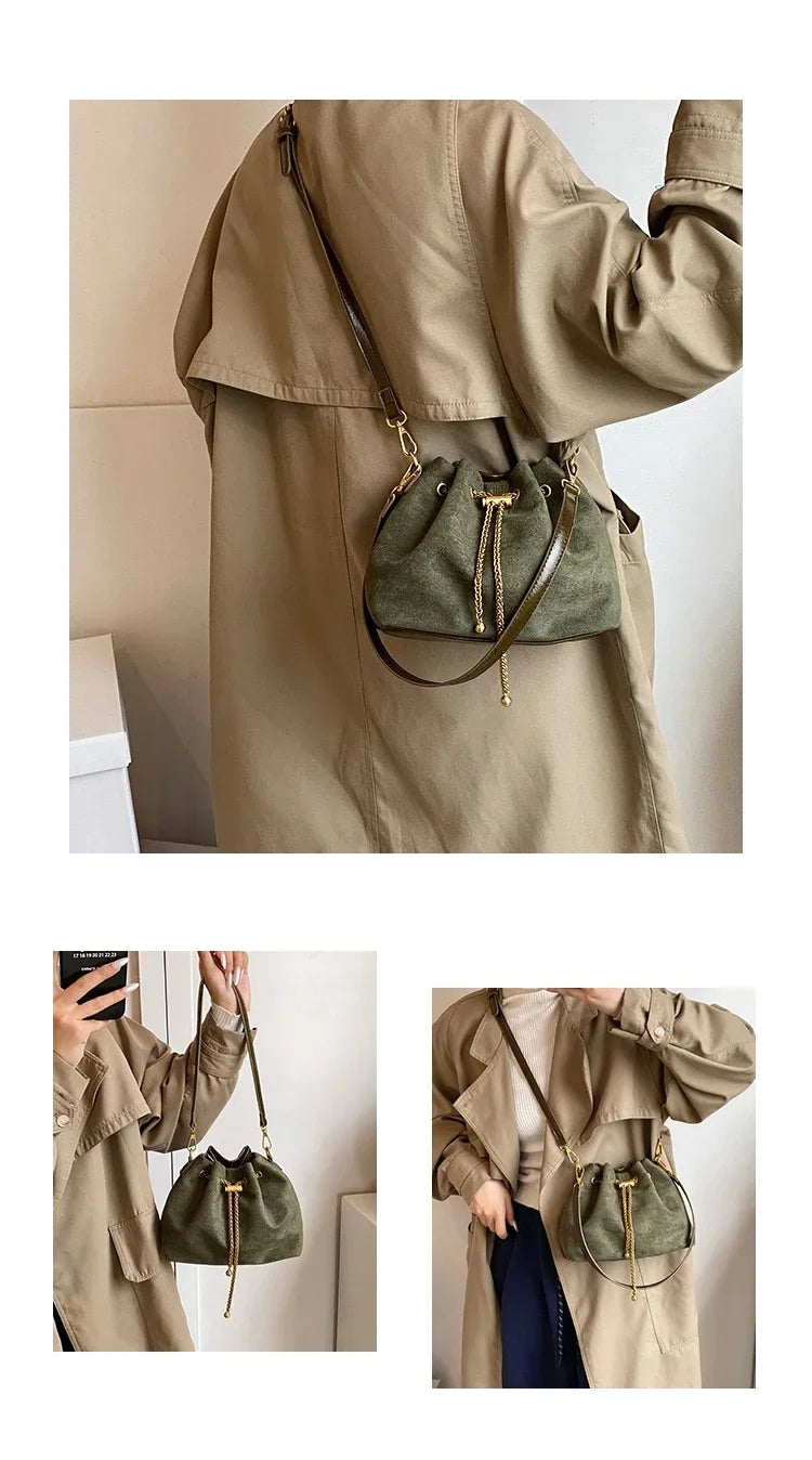 Soft Solid Faux Suede Simple Commuting Crossbody Bags 2026 Hot Sale Sewing Sweet Bags for Women Thread String Women's Handbags