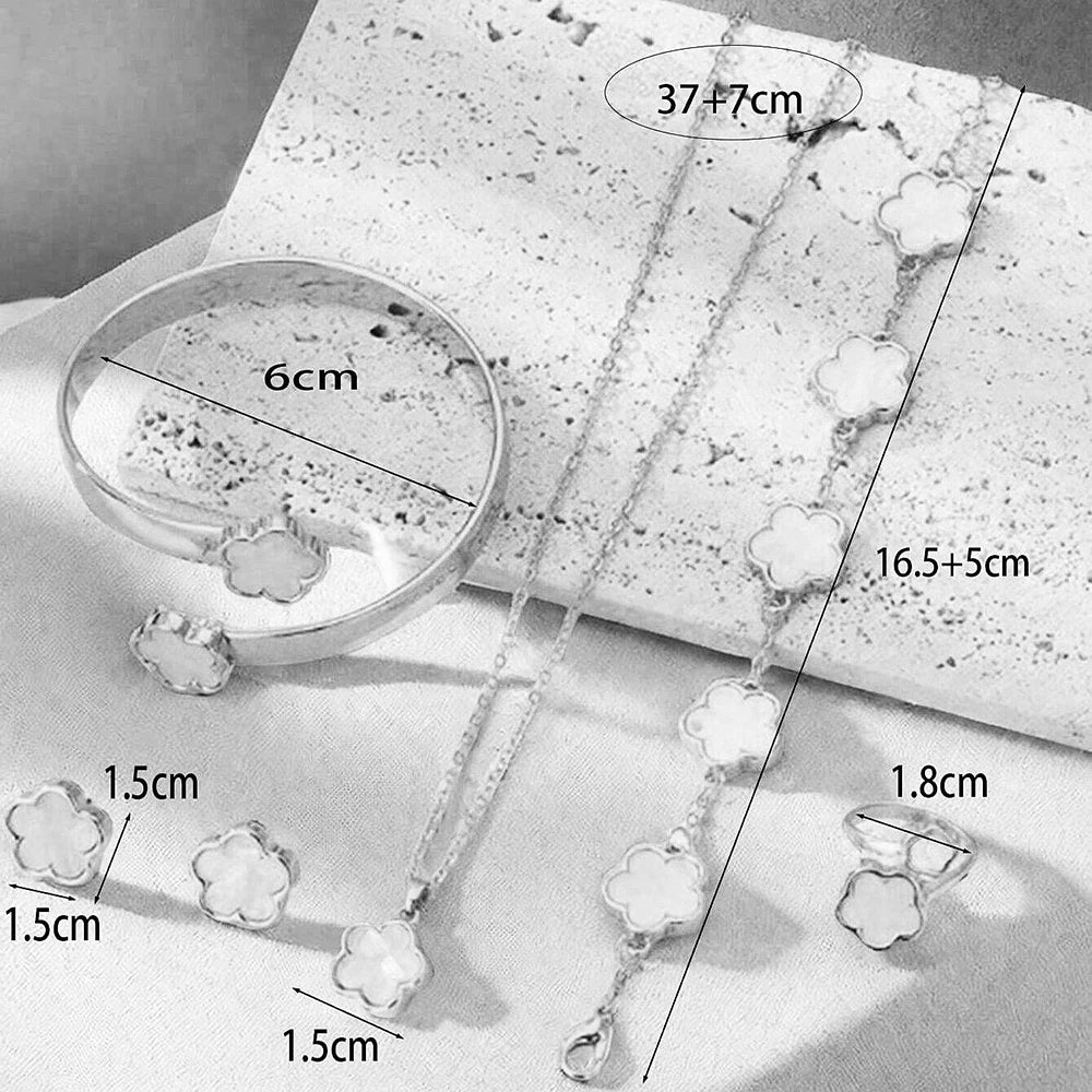 5pcs Lucky Five-petal Flower Women's Jewelry Set, Fashion Flower Bracelet + Necklace + Earrings + Bracelet + Ring, Birthday, Ann