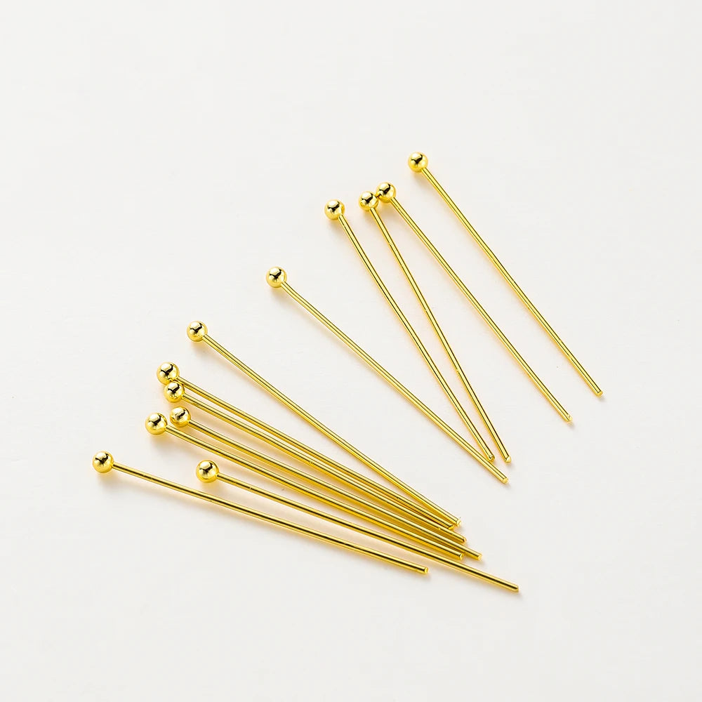 100pcs/lot 14K 18K Gold Plated 16-50mm Ball Head Pins DIY Jewelry Making Findings Brass Metal Flat Head Eye Head Pins Supplies
