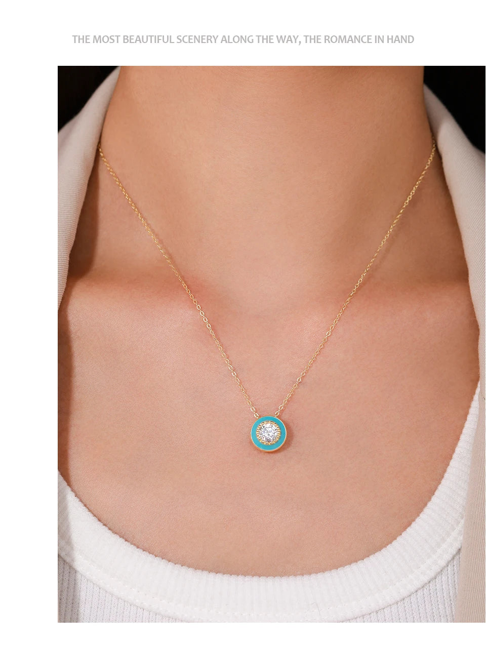 Ailmay 925 Sterling Silver Elegant Round Blue Enamel Pendant Shiny Zirconia Necklace For Women Wedding Engagement Fine Jewelry