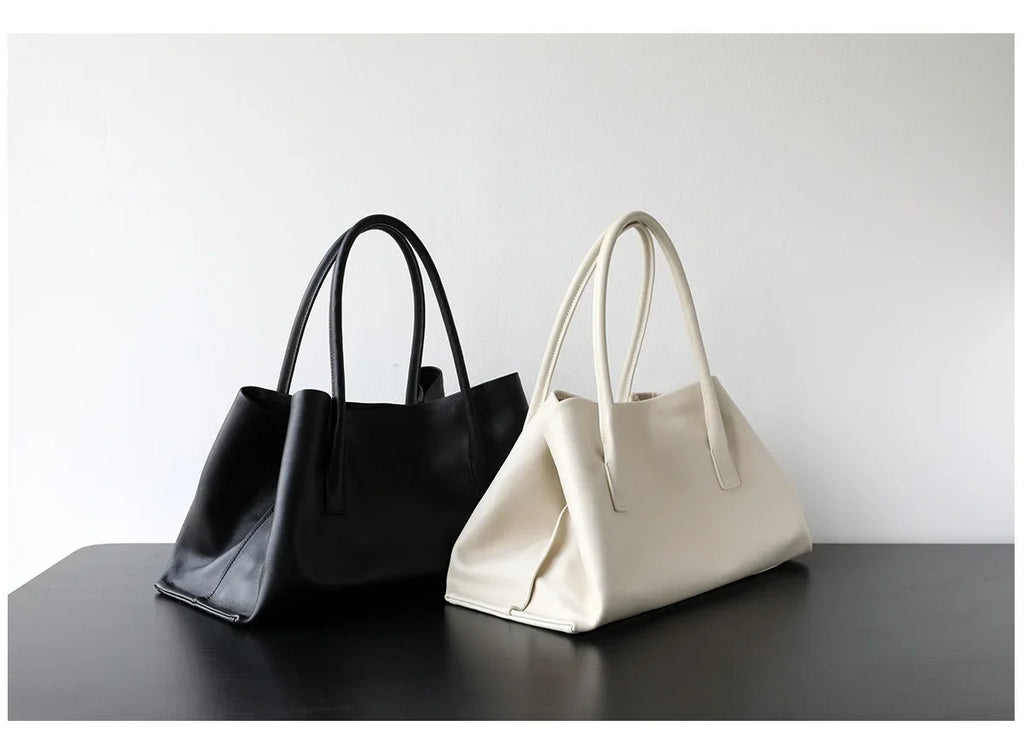 Luxury Niche First-layer Cowhide Tote Bag Woman Large Capacity Shoulder Underarm Bag Casual Tote Big Handbag 2026 New