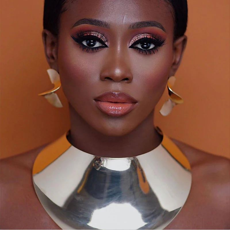 KDLUN African Bib Torques Chokers Necklaces For Women Statement Metal Geometric Collar Necklace Indian Jewelry Boho Design