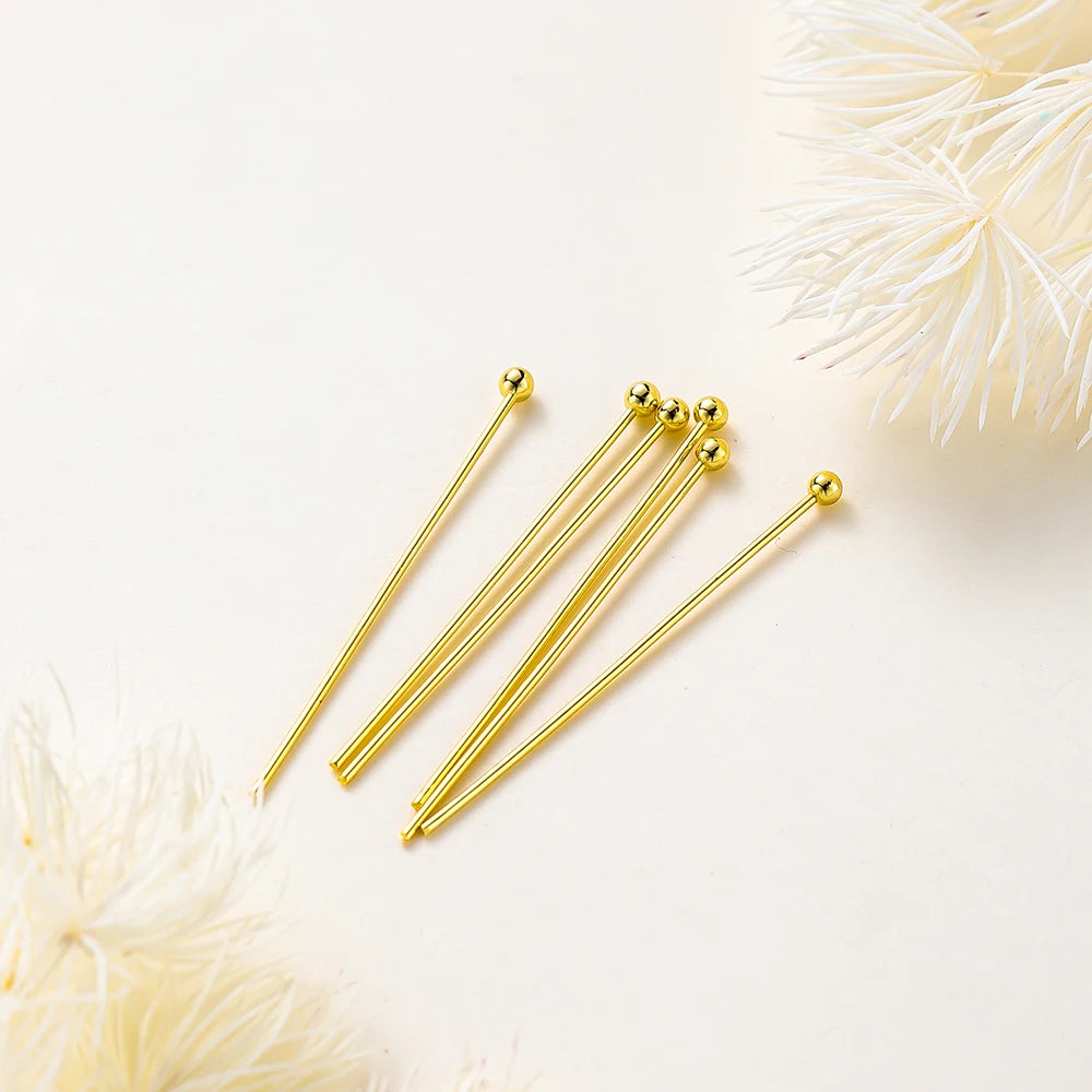 100pcs/lot 14K 18K Gold Plated 16-50mm Ball Head Pins DIY Jewelry Making Findings Brass Metal Flat Head Eye Head Pins Supplies