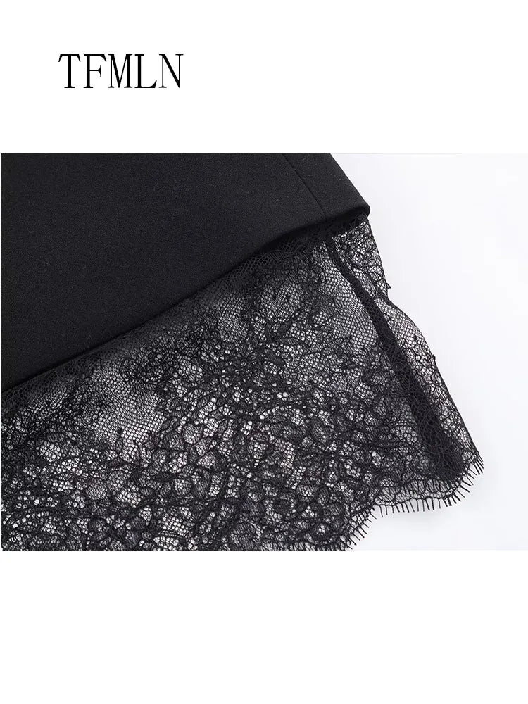 TFMLN 2026 Women Lace-trim Blazer Dress Fashion Notched Long Sleeve Pullover Causal Chic Dress Elegant Office Lady Pockets Dress