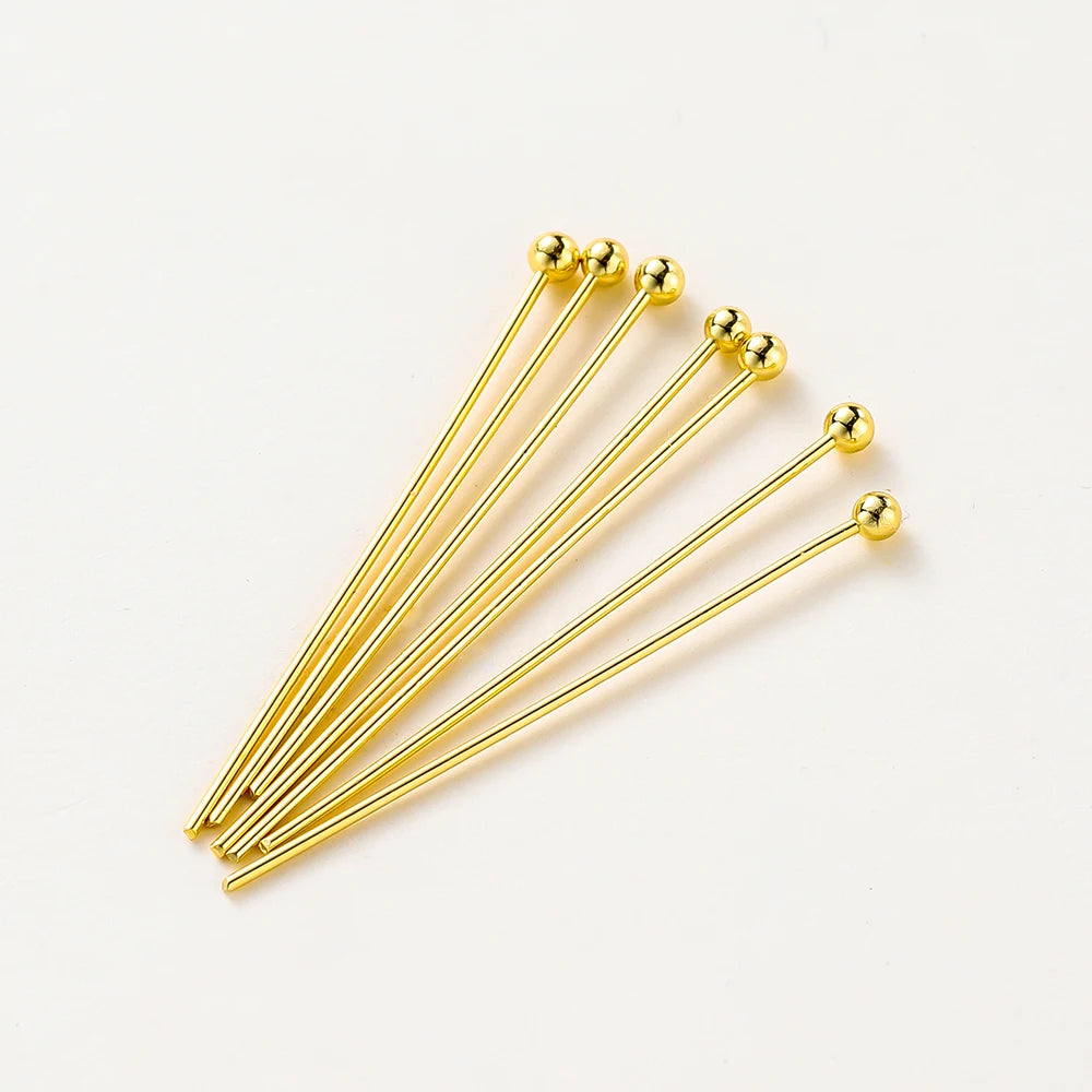 100pcs/lot 14K 18K Gold Plated 16-50mm Ball Head Pins DIY Jewelry Making Findings Brass Metal Flat Head Eye Head Pins Supplies