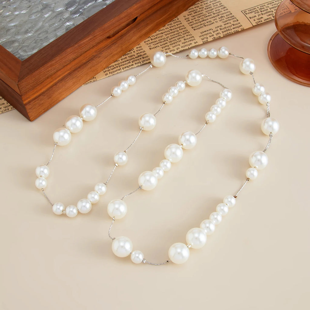 SHIXIN Elegant Imitation Pearl Long Chain Necklace for Women Korean Fashion White Beaded Sweater Chain New Year Wedding Jewelry