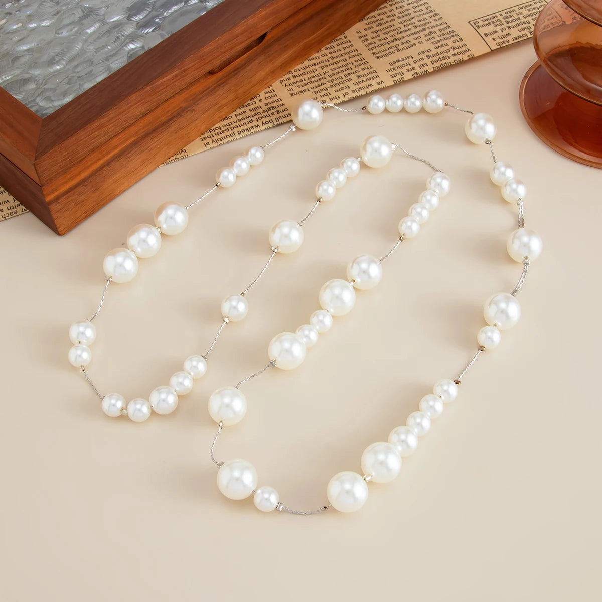 SHIXIN Elegant Imitation Pearl Long Chain Necklace for Women Korean Fashion White Beaded Sweater Chain New Year Wedding Jewelry