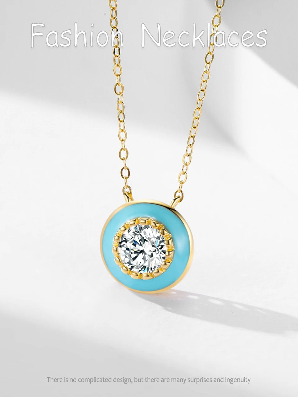 Ailmay 925 Sterling Silver Elegant Round Blue Enamel Pendant Shiny Zirconia Necklace For Women Wedding Engagement Fine Jewelry