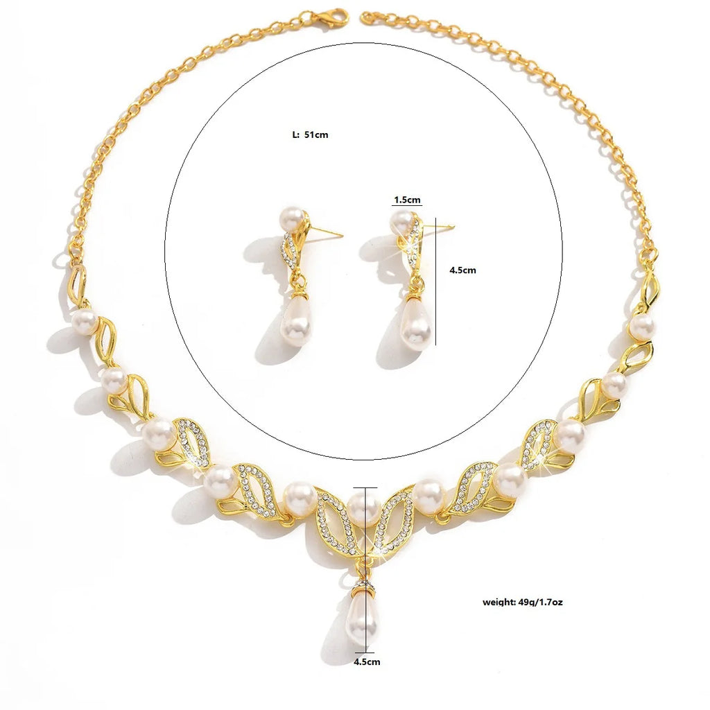 Ladies' fashionable design, imitation pearl necklace, earrings, jewelry set suitable for weddings, gatherings, holidays, gifts