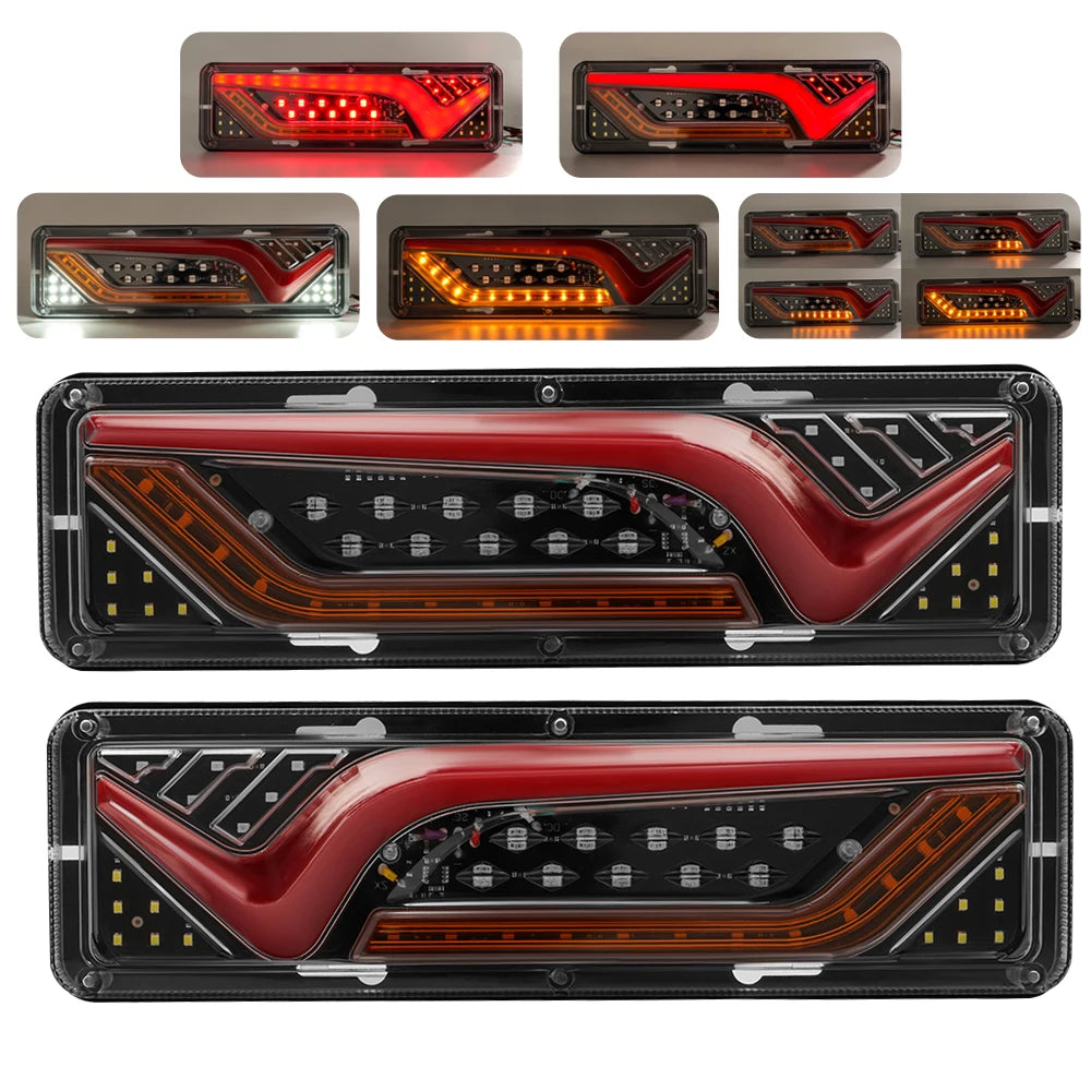 2X 12/24V Truck Tail Light waterproof shockproof LED running water turn signal Brake Lights Reverse Lorry Bus Trailer Fog lamps