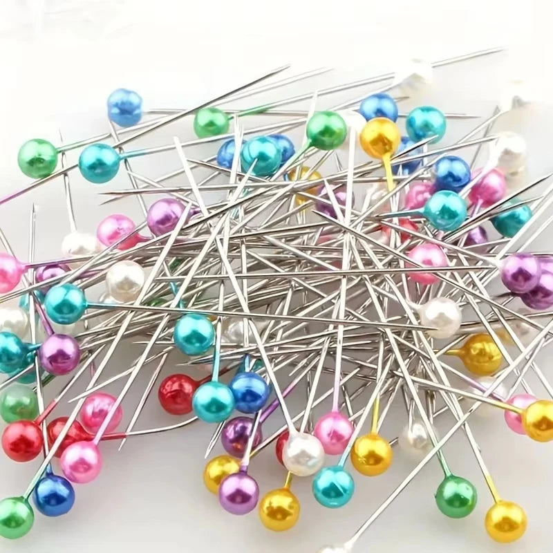 100Pcs Fashion Sewing Needles Colored Glass/Ceramics Head Bead Pin Stitch Knitting Needles Sewing Fixed DIY Safety Pin