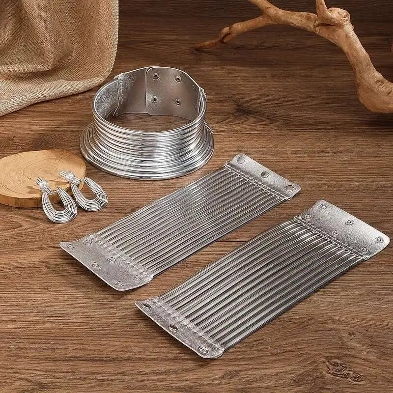 5pcs African Statement Jewelry Set 2025 Trendy Golded Leather Choker Neck Necklace Bracelet Earrings For Women Party Accessories