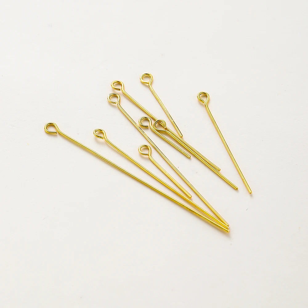 100pcs/lot 14K 18K Gold Plated 16-50mm Ball Head Pins DIY Jewelry Making Findings Brass Metal Flat Head Eye Head Pins Supplies