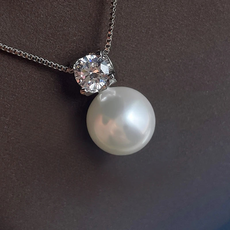 Huitan Trendy Imitation Pearl Pendant Necklace for Women Silver Color Box Chain Exquisite Bridal Wedding Necklace Lady Jewelry