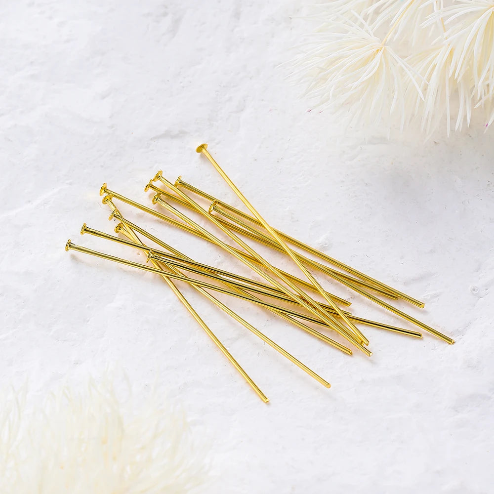 100pcs/lot 14K 18K Gold Plated 16-50mm Ball Head Pins DIY Jewelry Making Findings Brass Metal Flat Head Eye Head Pins Supplies