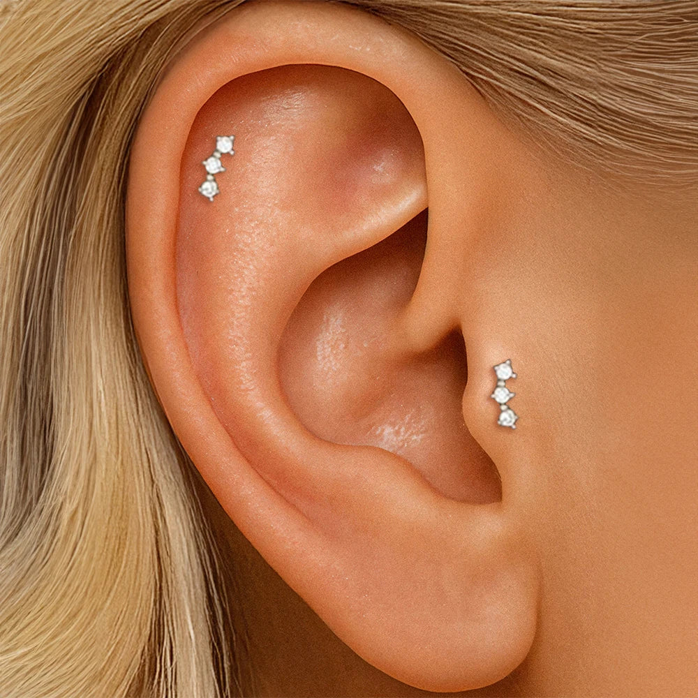 Aide 1pc 925 Sterling Silver Mini Zircon Thick Flat Screw Back Drop Earrings For Women K Gold Piercing Stud Earrings Jewelry