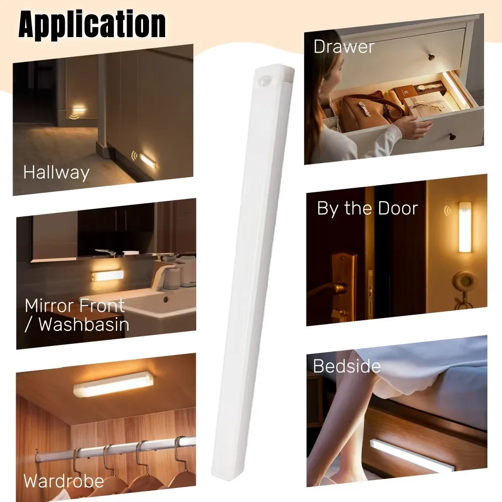 Rechargeable Motion Sensor LED Bar Light Induction Night Light Portable Lamp for Kitchen Cabinet Bedside Bathroom Mirror Light