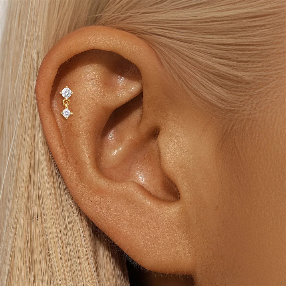 Aide 1pc 925 Sterling Silver Mini Zircon Thick Flat Screw Back Drop Earrings For Women K Gold Piercing Stud Earrings Jewelry