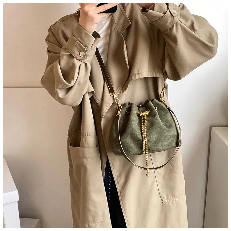 Soft Solid Faux Suede Simple Commuting Crossbody Bags 2026 Hot Sale Sewing Sweet Bags for Women Thread String Women's Handbags