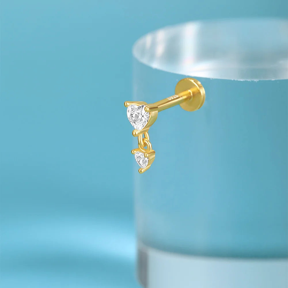 Aide 1pc 925 Sterling Silver Mini Zircon Thick Flat Screw Back Drop Earrings For Women K Gold Piercing Stud Earrings Jewelry