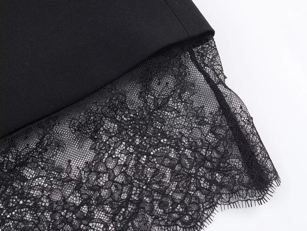 TFMLN 2026 Women Lace-trim Blazer Dress Fashion Notched Long Sleeve Pullover Causal Chic Dress Elegant Office Lady Pockets Dress