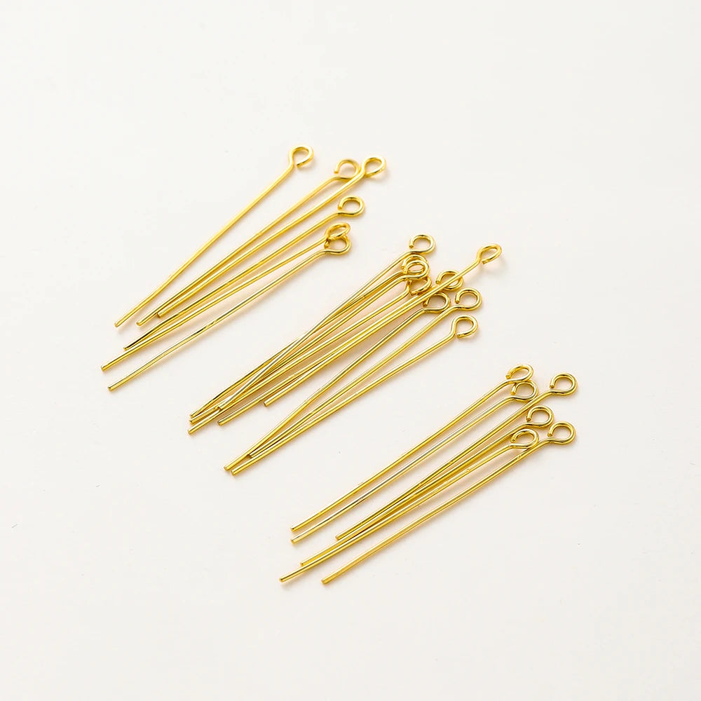 100pcs/lot 14K 18K Gold Plated 16-50mm Ball Head Pins DIY Jewelry Making Findings Brass Metal Flat Head Eye Head Pins Supplies