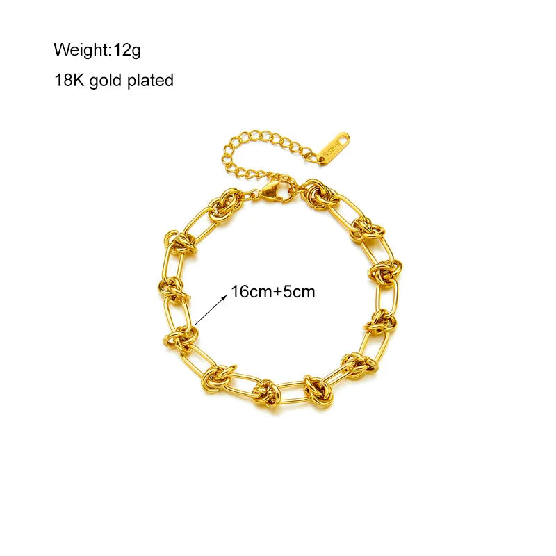 DIEYURO 316L Stainless Steel Gold Silver Color Twist Knot Necklace Bracelets For Womens Girl New Fashion Non-fading Jewelry Set