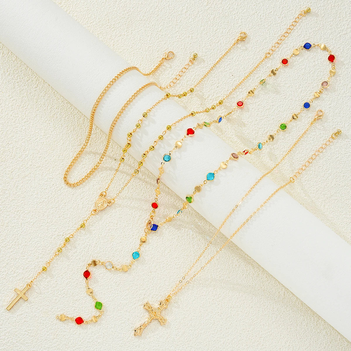 Luxury Rhinestone Cross Pendant Necklace Set for Women Vintage Simple Colorful Crystal Long Y-shaped Necklace Y2K Party Jewelry