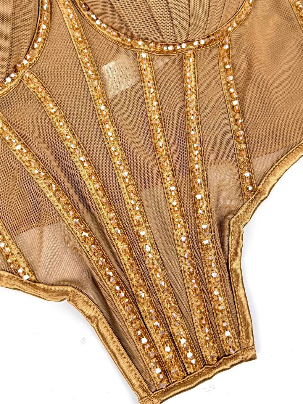 Sexy Mesh Design Camisole Vest Style Ladies Corset Tops with Chest Cushion Sparkling Diamond Decoration Fishbone Lingerie Tops