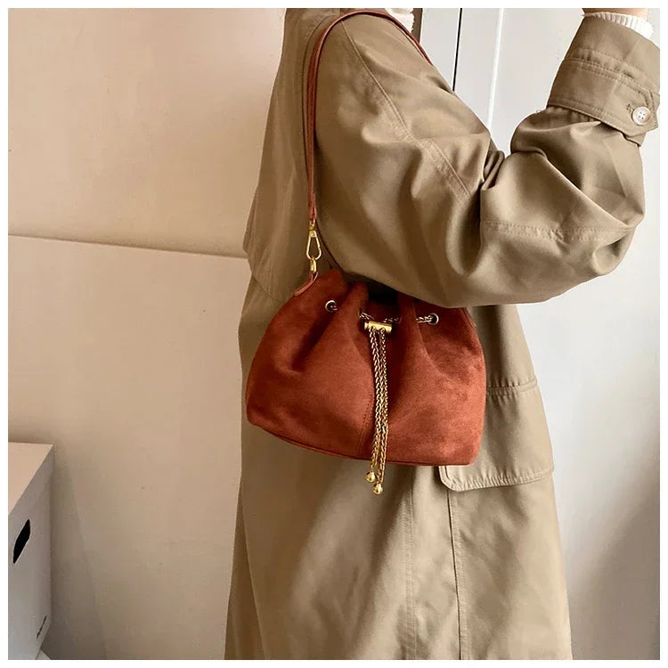 Soft Solid Faux Suede Simple Commuting Crossbody Bags 2026 Hot Sale Sewing Sweet Bags for Women Thread String Women's Handbags