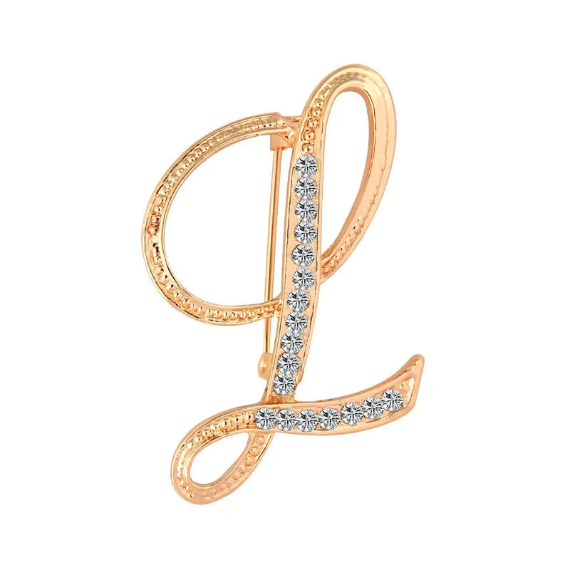 A-Z Letter Brooch Women Rhinestones Gold Crystal Metal Alphabet Pins Jewelry DIY Accessories
