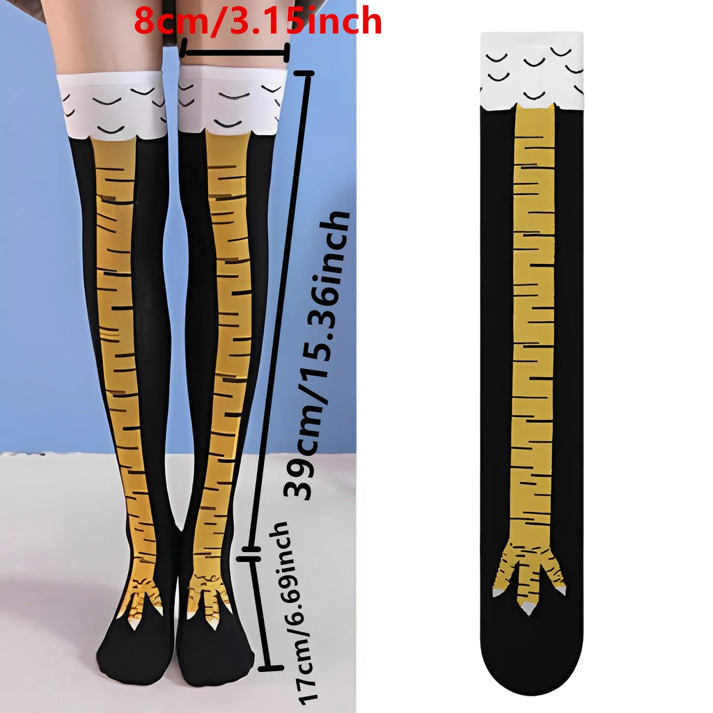 Men Women Funny 3D Chicken Socks Print Cartoon Cosplay High flexibility Thigh High Sock Cotton Fashion Thin Toe Feet Paws Stocks