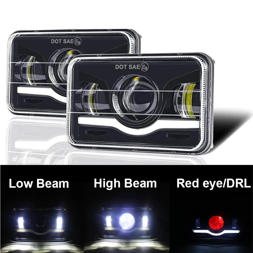 12V 24V 4x6 inch LED Headlights H4 Led Work Light Square Light Replacement for GMC Chevrolet Car Jeep Motorcycle Truck Headlamp