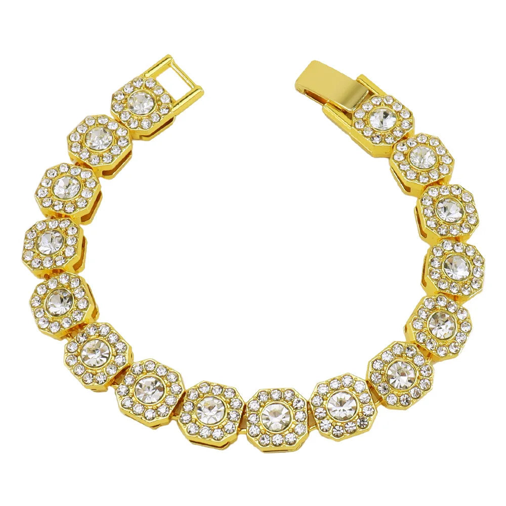 HNSP 13MM Wide Luxury Full Zircon Ice Tennis Hand Chain Bracelet For Men Gift Hip Hop Street Party Jewelry Accessories