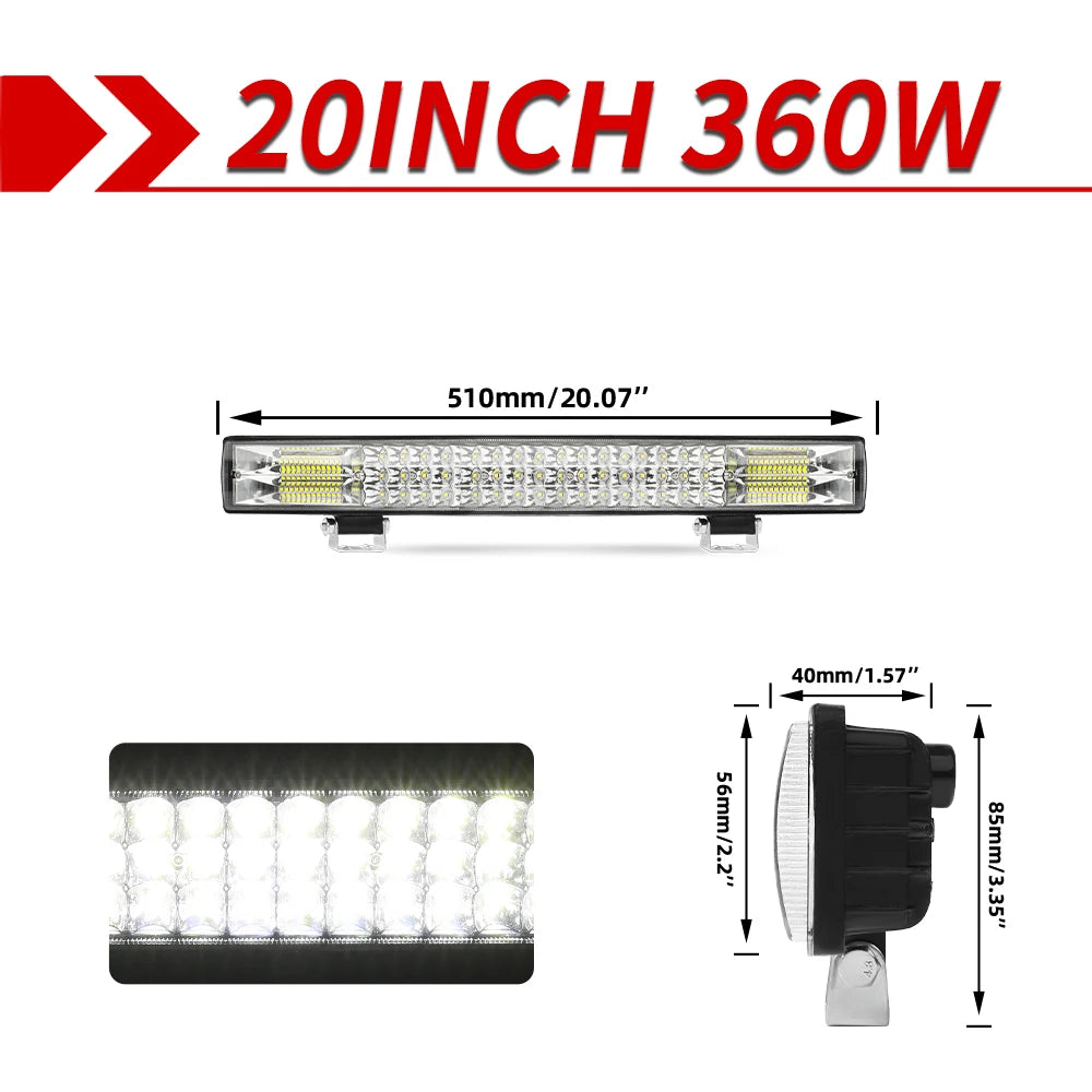 CO LIGHT 12"20"26"32"40" LED Light Bar 3-Rows 90000LM Flood Spot Offroad LED Driving Light for Pickup Truck SUV ATV UTV Boat 4x4