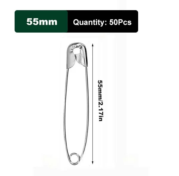 50/100Pcs Safety Pins 19/22/27/32/38/45/55mm Rust Resistant Silver Durable Safety Pins For DIY Crafts Sewing Accessories