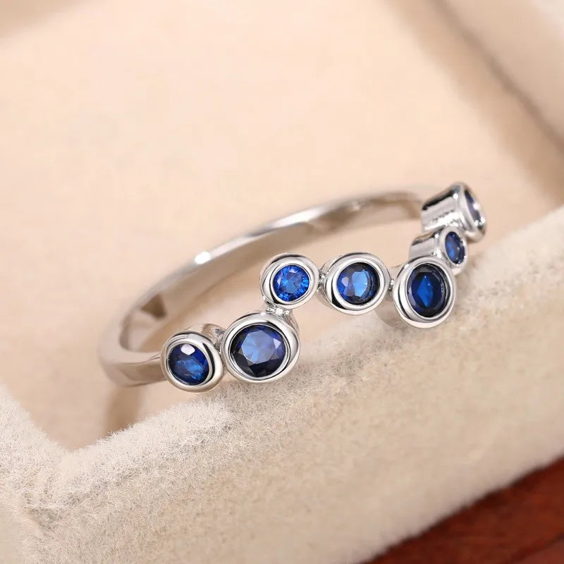 Huitan Elegant Blue Cubic Zirconia Thin Rings for Women Fancy Wedding Party Finger Accessories High Quality Silver Color Jewelry