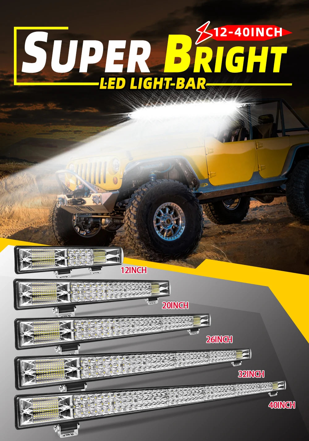 CO LIGHT 12"20"26"32"40" LED Light Bar 3-Rows 90000LM Flood Spot Offroad LED Driving Light for Pickup Truck SUV ATV UTV Boat 4x4