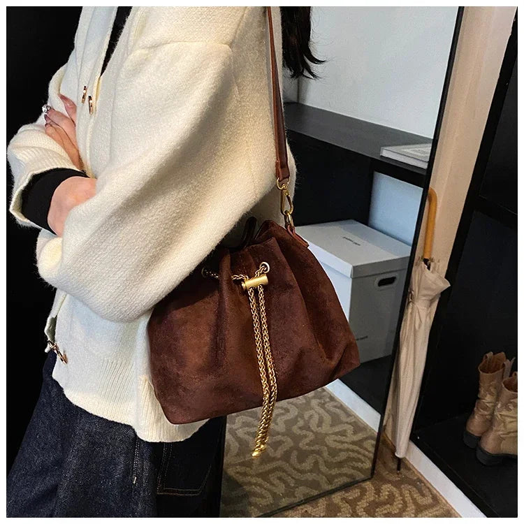 Soft Solid Faux Suede Simple Commuting Crossbody Bags 2026 Hot Sale Sewing Sweet Bags for Women Thread String Women's Handbags