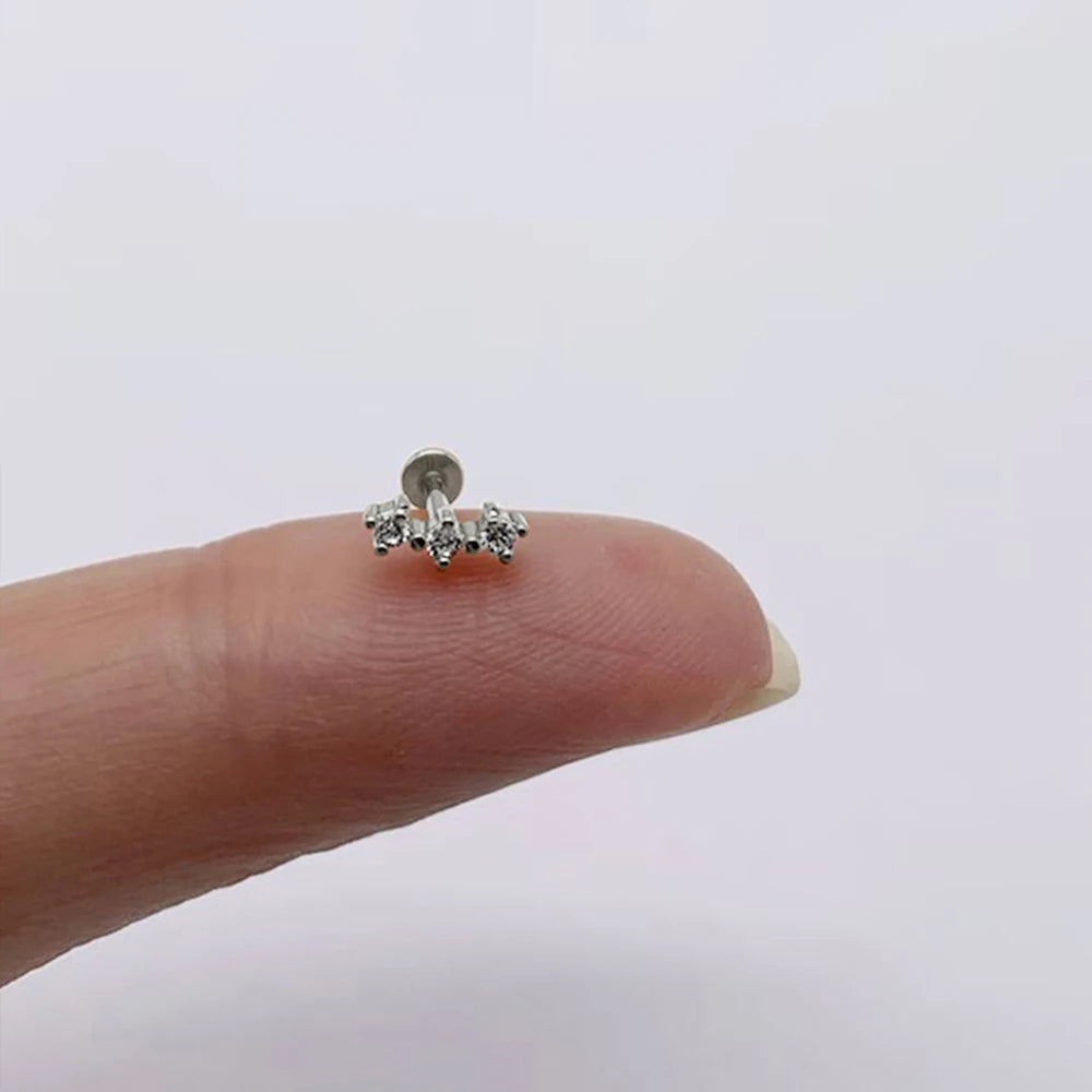 Aide 1pc 925 Sterling Silver Mini Zircon Thick Flat Screw Back Drop Earrings For Women K Gold Piercing Stud Earrings Jewelry