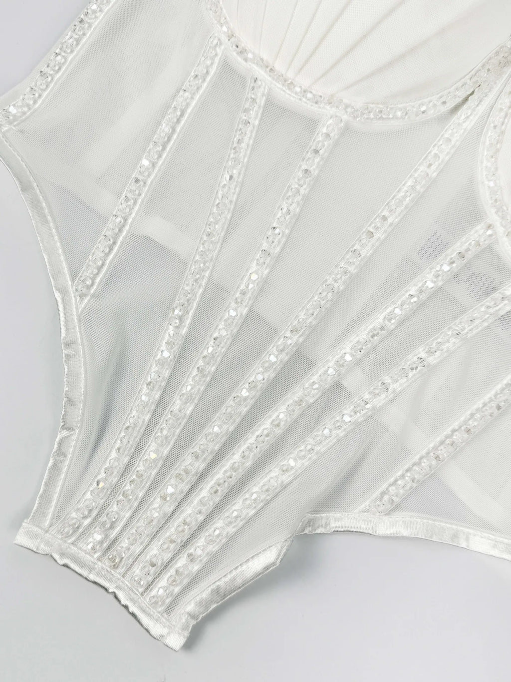 Sexy Mesh Design Camisole Vest Style Ladies Corset Tops with Chest Cushion Sparkling Diamond Decoration Fishbone Lingerie Tops