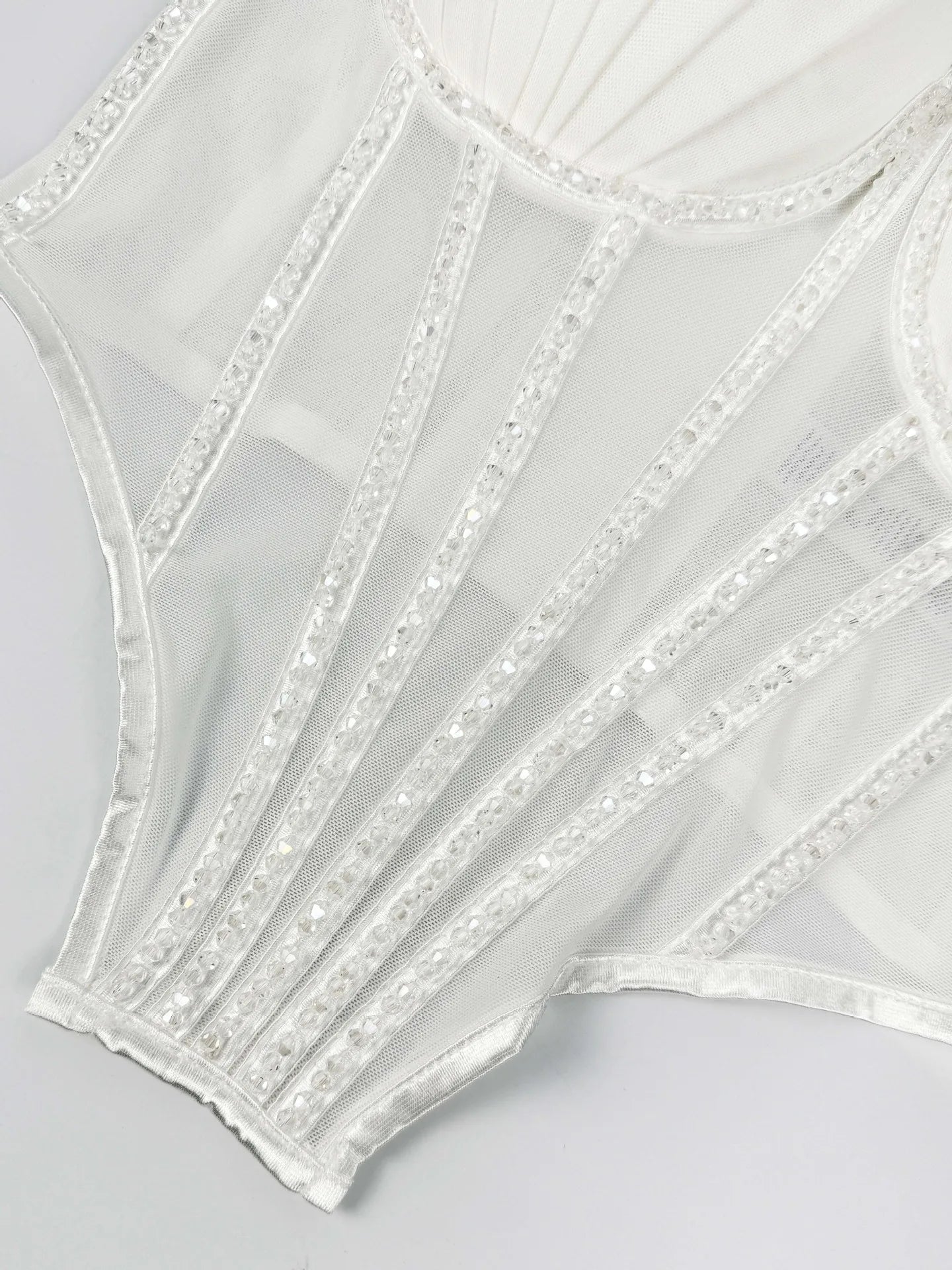 Sexy Mesh Design Camisole Vest Style Ladies Corset Tops with Chest Cushion Sparkling Diamond Decoration Fishbone Lingerie Tops