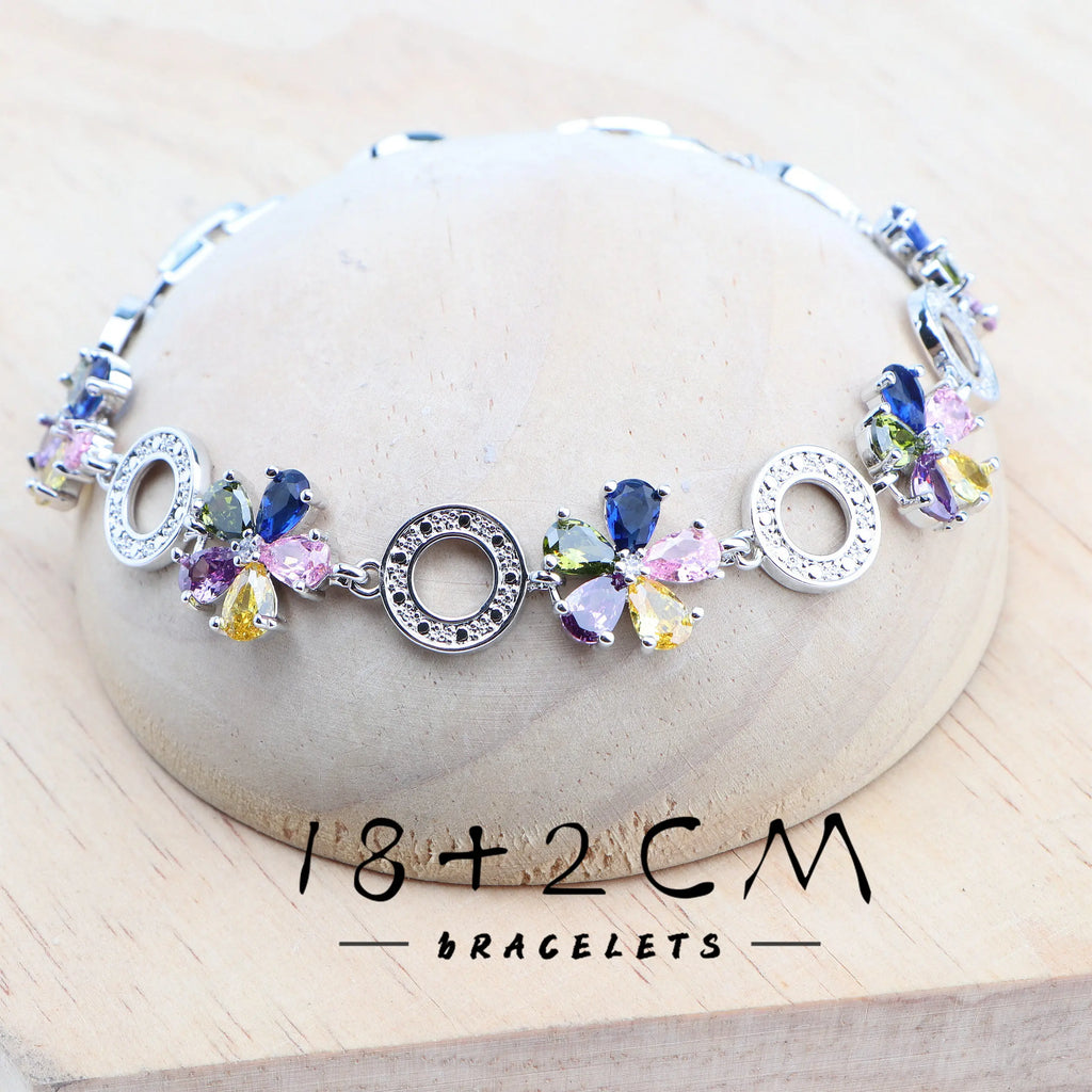 925 Silver Jewelry Sets Colorful Zironia Earrings Rings Pendant Necklace Stones Bridal Bracelets For Women Wedding Set Jewelry