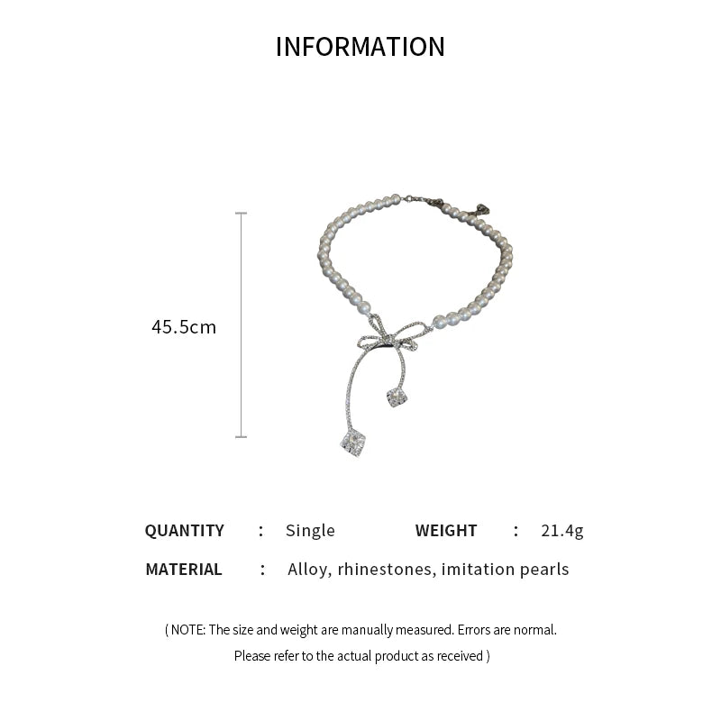 Pearl Rhinestone Bow Necklace for Women Fashion Light Luxury Niche Collarbone Chain Necklaces New Personality Jewelry Party