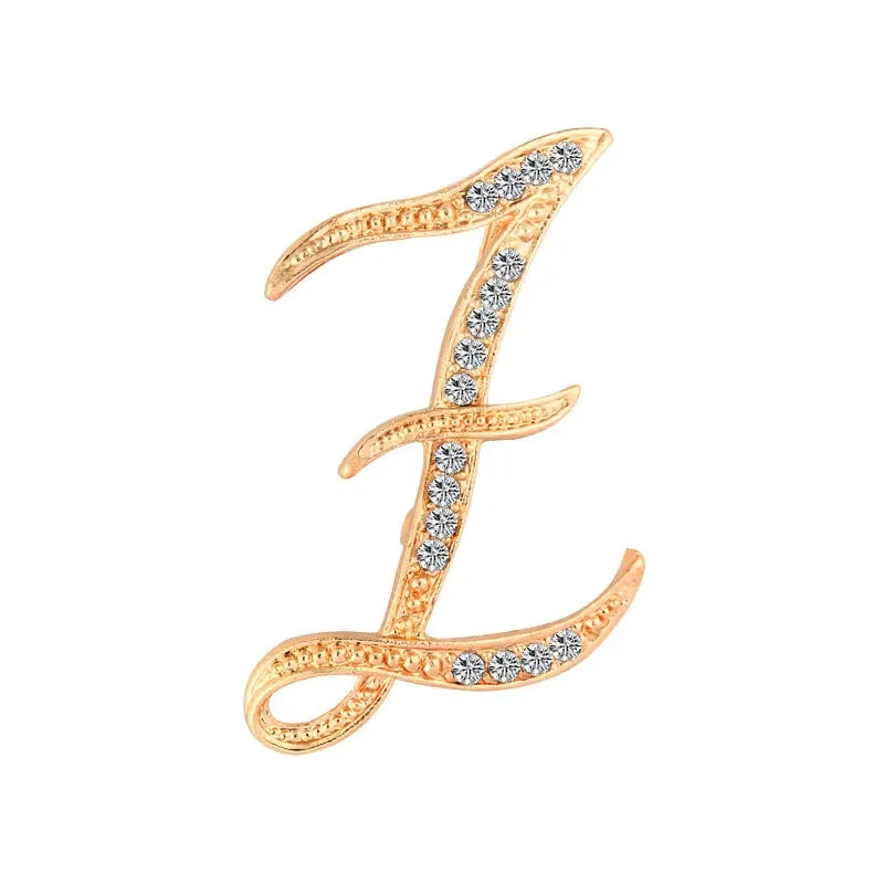 A-Z Letter Brooch Women Rhinestones Gold Crystal Metal Alphabet Pins Jewelry DIY Accessories