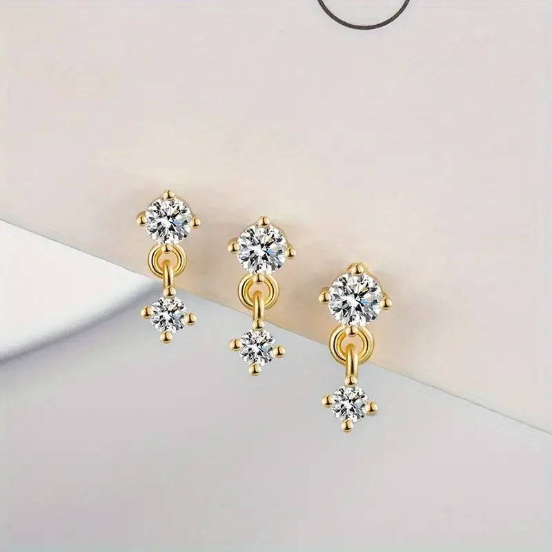 Aide 1pc 925 Sterling Silver Mini Zircon Thick Flat Screw Back Drop Earrings For Women K Gold Piercing Stud Earrings Jewelry