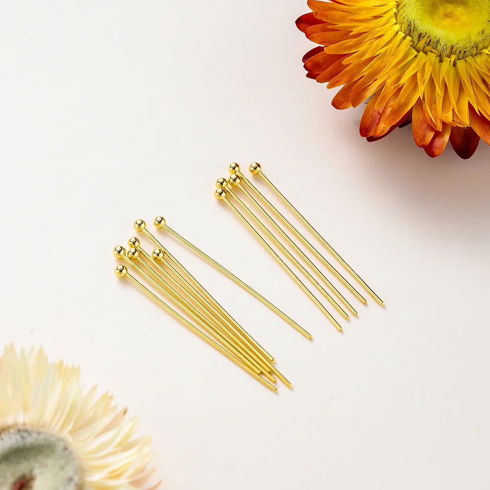 100pcs/lot 14K 18K Gold Plated 16-50mm Ball Head Pins DIY Jewelry Making Findings Brass Metal Flat Head Eye Head Pins Supplies